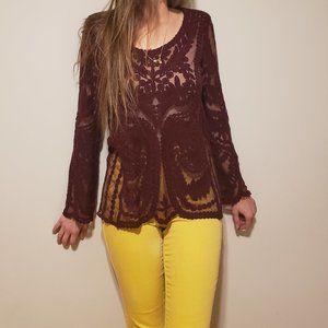 4/$20 Burgundy Lace Long Sleeve Top
